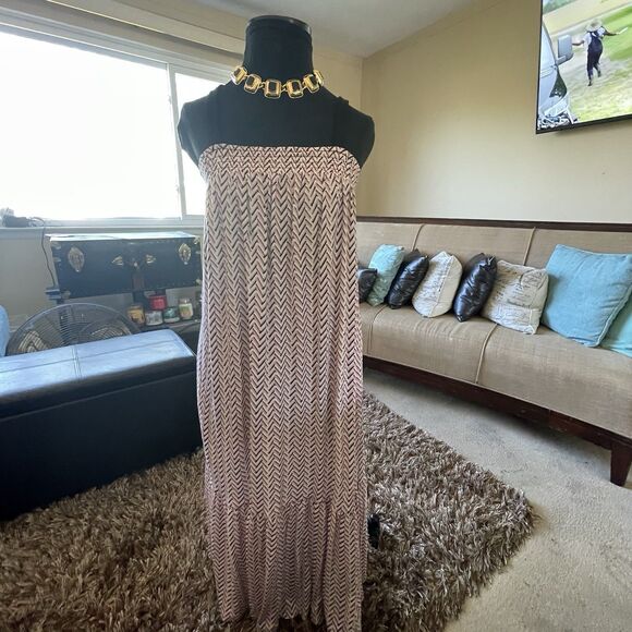 LOFT Maxi Dress Chevron Smocked Women’s Small Sleeveless Boho Casual Ruffle Work - Picture 4 of 13